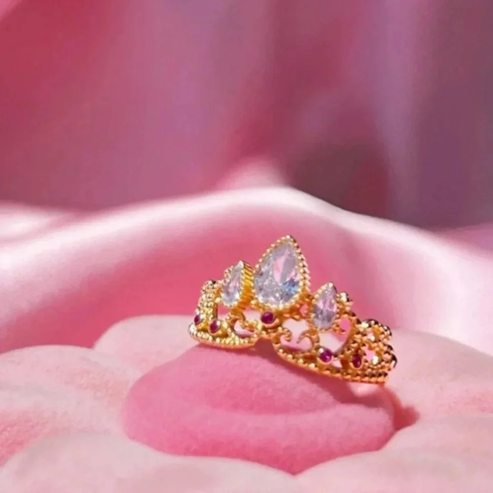 Ladies gold plated multicolored cubic zirconia luxury tiara crown ring